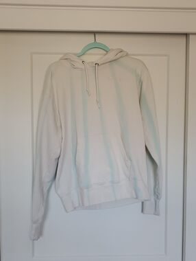Champion Women's Cream Crewneck Hoodie with Faint Blue Stripes
